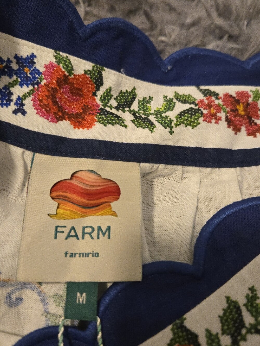 FARM RIO Flower Tapestry Off White Linen Blend Midi Maxi Skirt Scallop Size M NW - Picture 3 of 8
